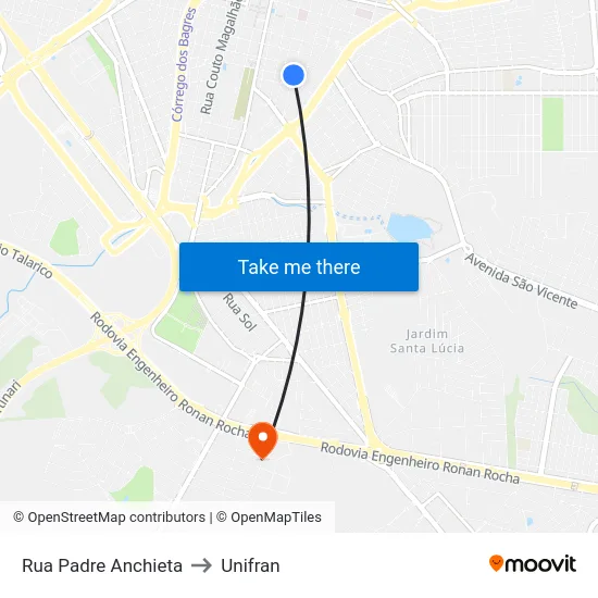 Rua Padre Anchieta to Unifran map