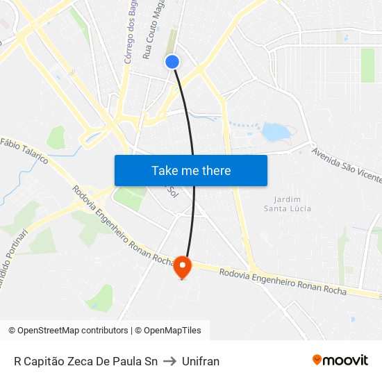 R Capitão Zeca De Paula Sn to Unifran map