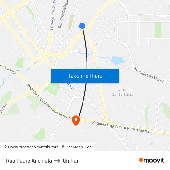 Rua Padre Anchieta to Unifran map