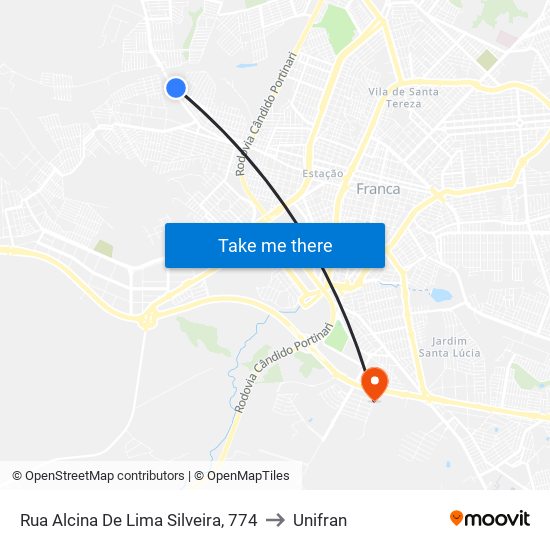 Rua Alcina De Lima Silveira, 774 to Unifran map