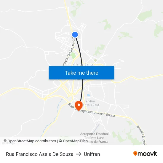 Rua Francisco Assis De Souza to Unifran map