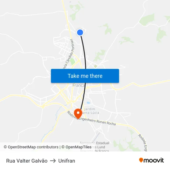 Rua Valter Galvão to Unifran map