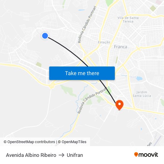 Avenida Albino Ribeiro to Unifran map