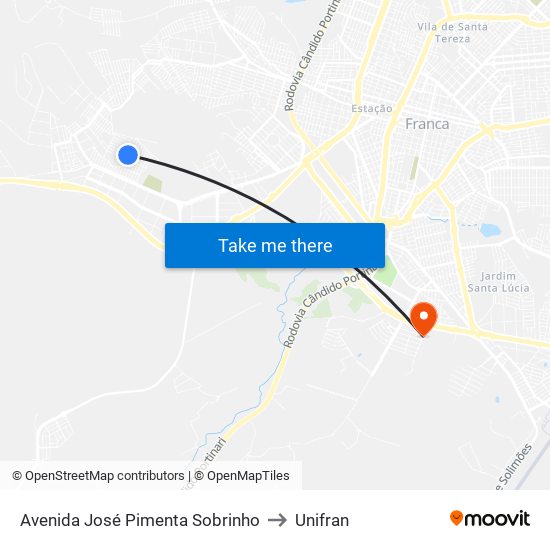Avenida José Pimenta Sobrinho to Unifran map