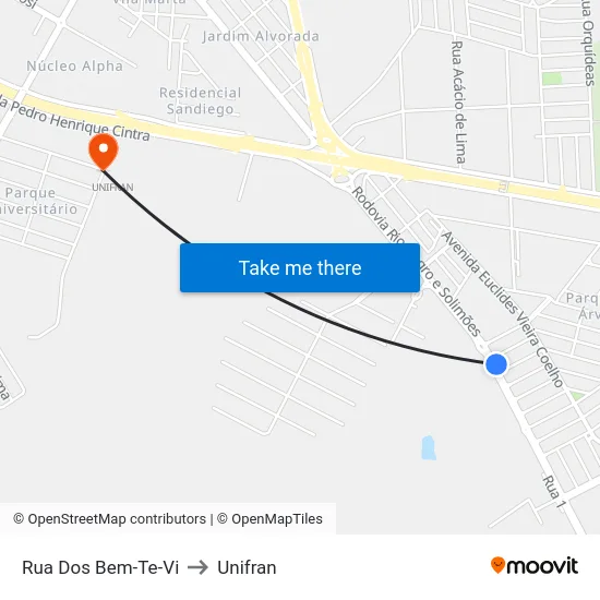 Rua Dos Bem-Te-Vi to Unifran map