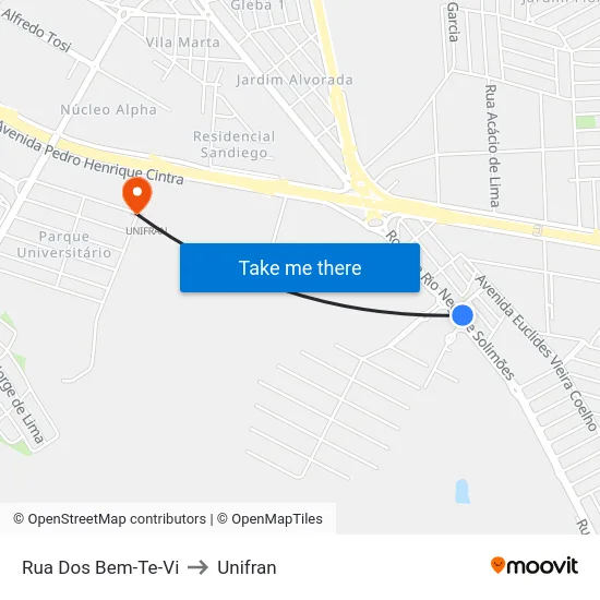 Rua Dos Bem-Te-Vi to Unifran map