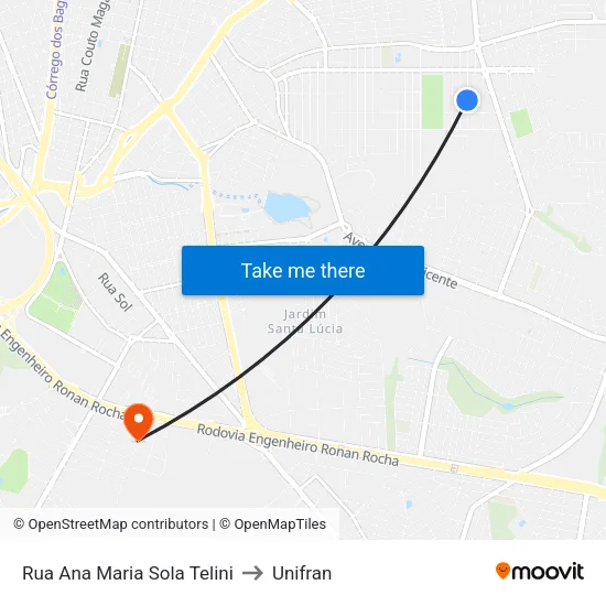 Rua Ana Maria Sola Telini to Unifran map