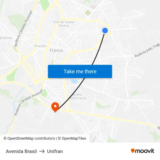 Avenida Brasil to Unifran map