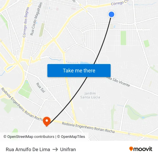 Rua Arnulfo De Lima to Unifran map