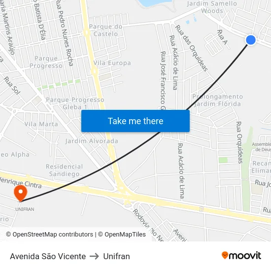 Avenida São Vicente to Unifran map