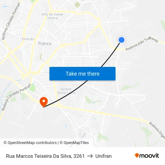 Rua Marcos Teixeira Da Silva, 3261 to Unifran map