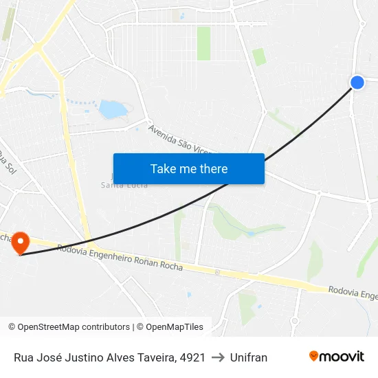 Rua José Justino Alves Taveira, 4921 to Unifran map