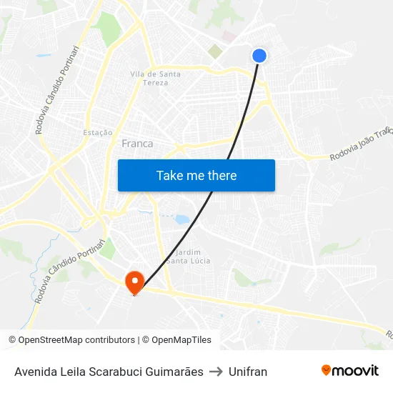Avenida Leila Scarabuci Guimarães to Unifran map