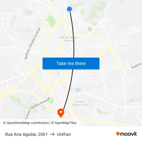 Rua Ana Aguilar, 2061 to Unifran map