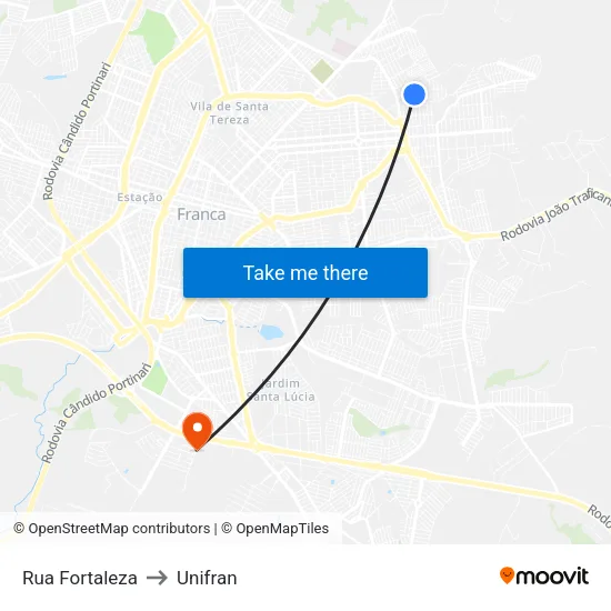 Rua Fortaleza to Unifran map