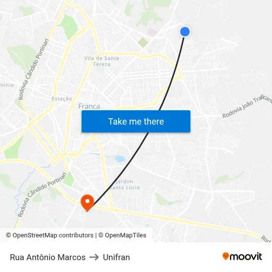 Rua Antônio Marcos to Unifran map