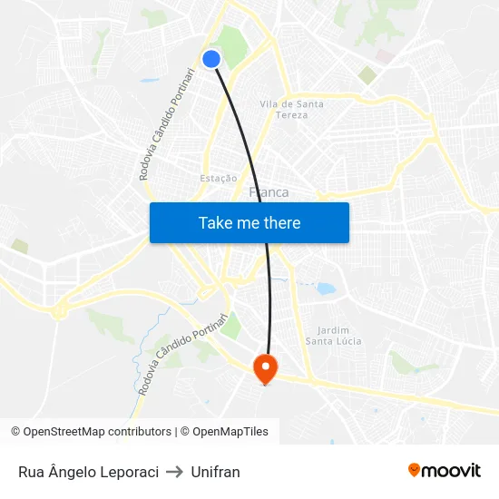 Rua Ângelo Leporaci to Unifran map