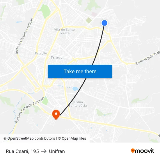 Rua Ceará, 195 to Unifran map