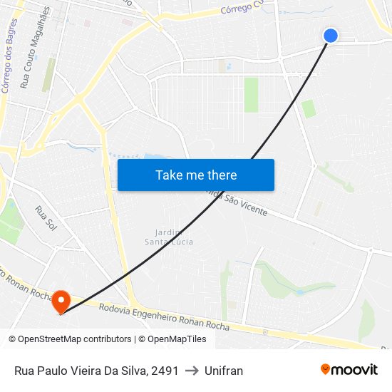 Rua Paulo Vieira Da Silva, 2491 to Unifran map