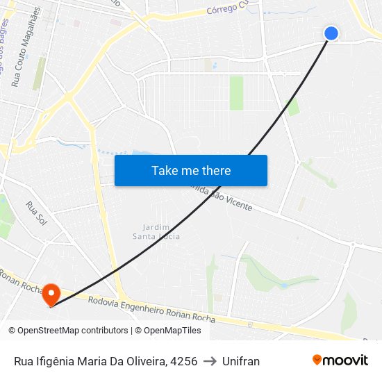 Rua Ifigênia Maria Da Oliveira, 4256 to Unifran map