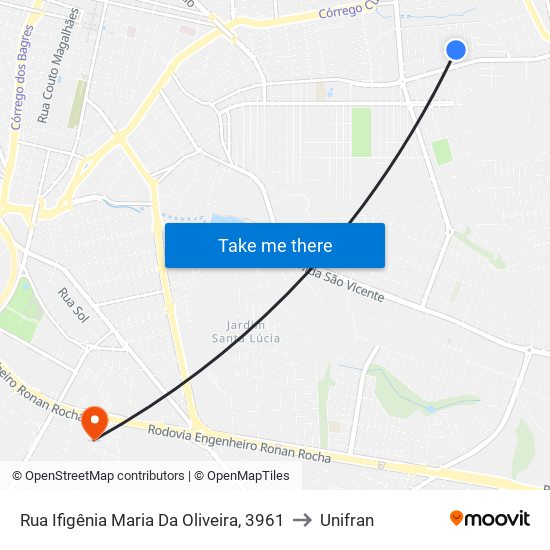 Rua Ifigênia Maria Da Oliveira, 3961 to Unifran map