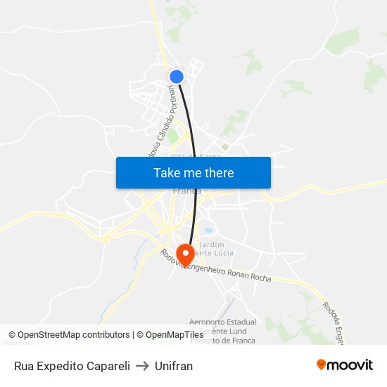 Rua Expedito Capareli to Unifran map