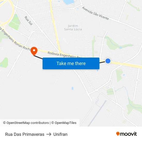 Rua Das Primaveras to Unifran map