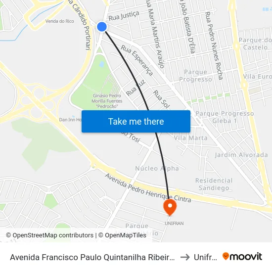 Avenida Francisco Paulo Quintanilha Ribeiro, 460 to Unifran map
