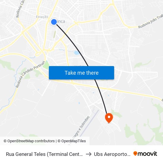 Rua General Teles (Terminal Central) to Ubs Aeroporto III map