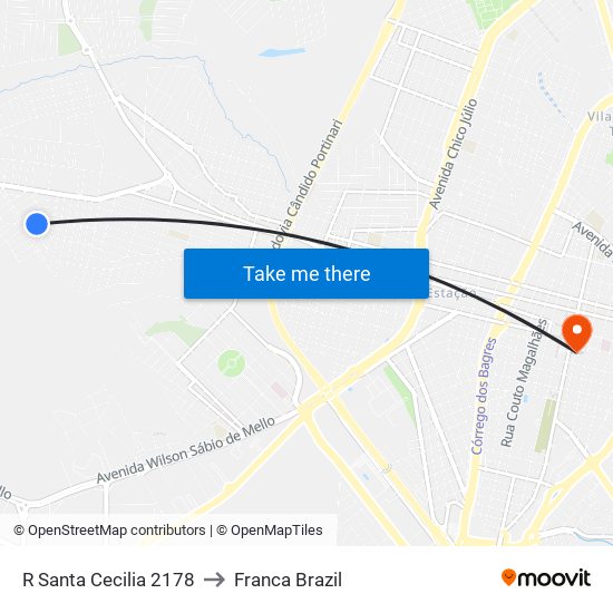 R Santa Cecilia 2178 to Franca Brazil map