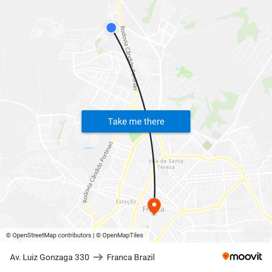 Av. Luiz Gonzaga 330 to Franca Brazil map