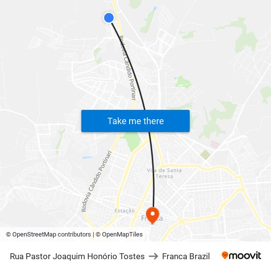 Rua Pastor Joaquim Honório Tostes to Franca Brazil map