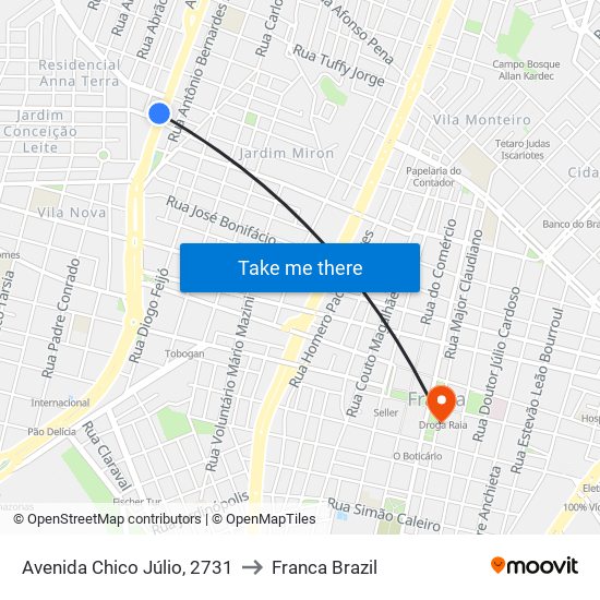 Avenida Chico Júlio, 2731 to Franca Brazil map