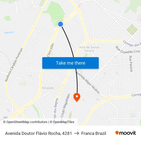 Avenida Doutor Flávio Rocha, 4281 to Franca Brazil map