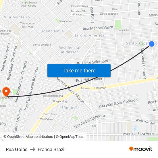 Rua Goiás to Franca Brazil map