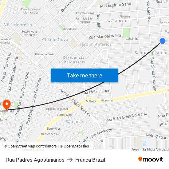 Rua Padres Agostinianos to Franca Brazil map