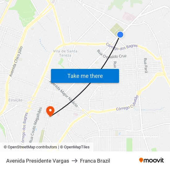 Avenida Presidente Vargas to Franca Brazil map