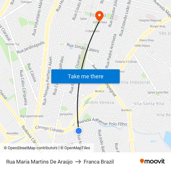 Rua Maria Martins De Araújo to Franca Brazil map