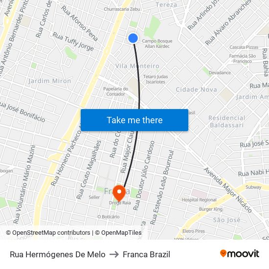 Rua Hermógenes De Melo to Franca Brazil map