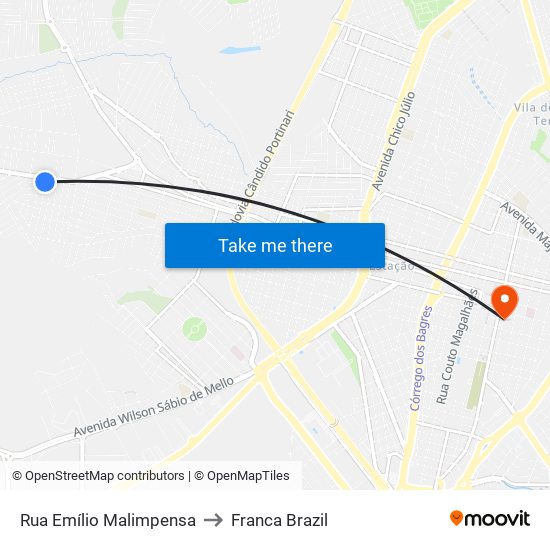 Rua Emílio Malimpensa to Franca Brazil map