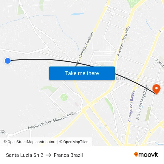 Santa Luzia Sn 2 to Franca Brazil map