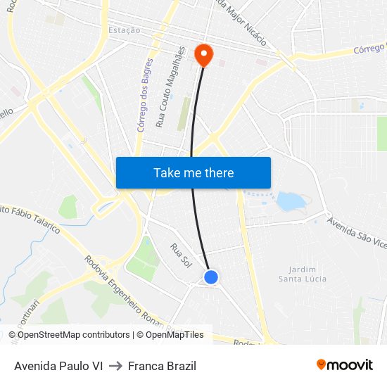 Avenida Paulo VI to Franca Brazil map