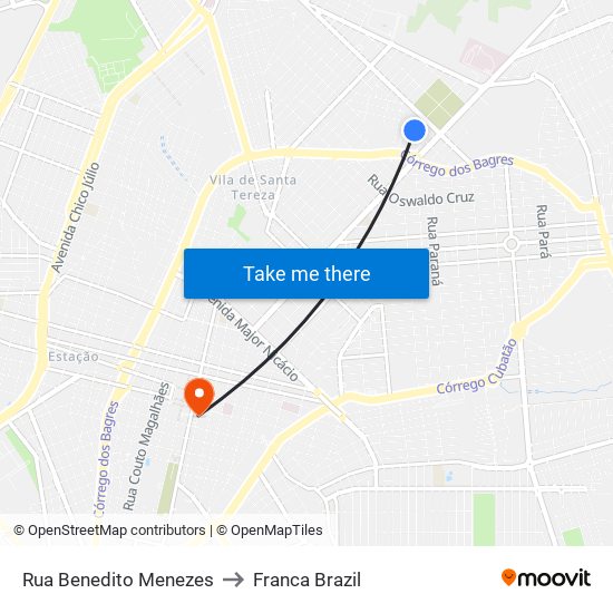 Rua Benedito Menezes to Franca Brazil map