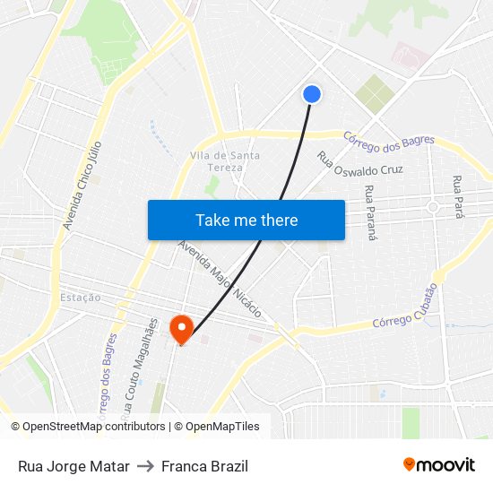 Rua Jorge Matar to Franca Brazil map