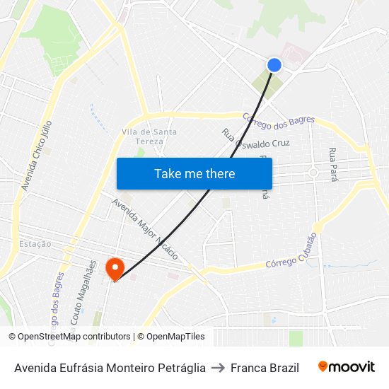 Avenida Eufrásia Monteiro Petráglia to Franca Brazil map