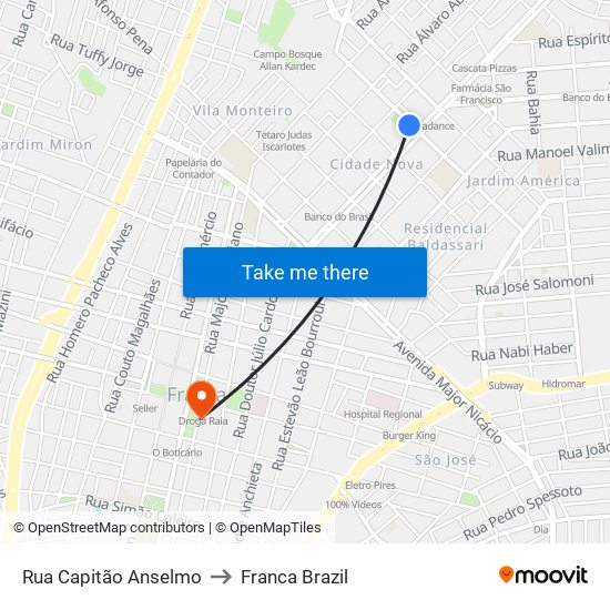 Rua Capitão Anselmo to Franca Brazil map