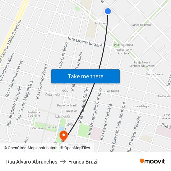 Rua Álvaro Abranches to Franca Brazil map