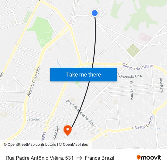 Rua Padre Antônio Viêira, 531 to Franca Brazil map