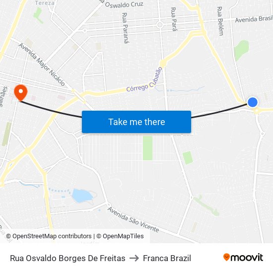 Rua Osvaldo Borges De Freitas to Franca Brazil map