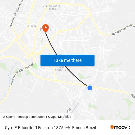 Cyro E Eduardo R Faleiros 1375 to Franca Brazil map